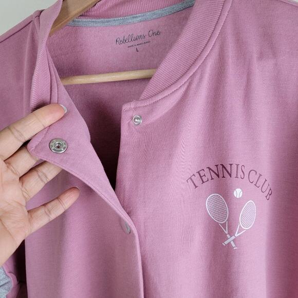 Rebelious One Tennis Club New York Varsity Jacket size L Pink Tenniscore *FLAW* - Picture 4 of 10